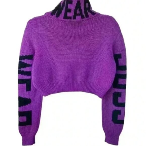 GCDS WEAR Cropped Purple Knit Turtleneck Logo Sweater Made in Italy Size Small - Picture 5 of 7